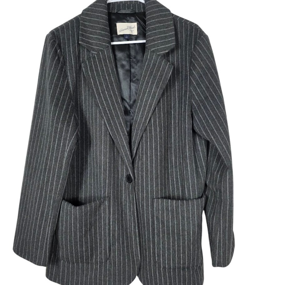 Universal Thread Blazer Women L Gray Pinstripe Felt Soft Longline Career Jacket